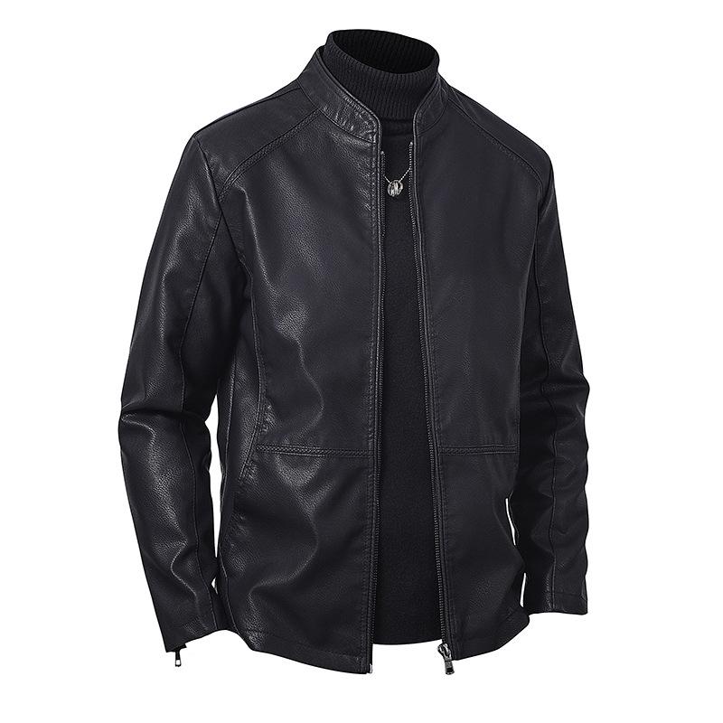 Men S Pu Leather Jacket Casual Loose Stand Collar Mid Length