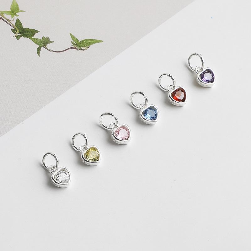 Love Pendant: S925 Sterling Silver Heart-Shaped Jewelry with Colored Zircon, DIY Handmade Bracelet or Necklace.