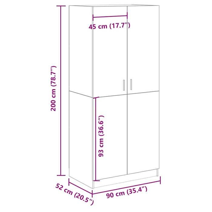 VidaXL Armoire en chêne artisanal 90 x 52 x 200 cm bois d'ingénierie, placard, rangement pour vêtements, armoire en tissu, 855885