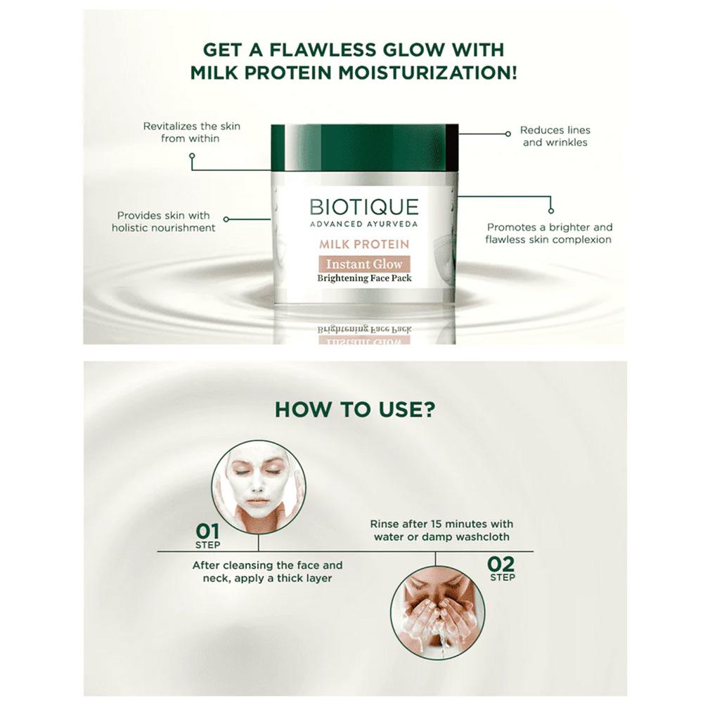 Biotique Milk Protein Brightening Face Pack For Glowing Skin 50g With Honey Almond Oil For Smooth Fair Skin