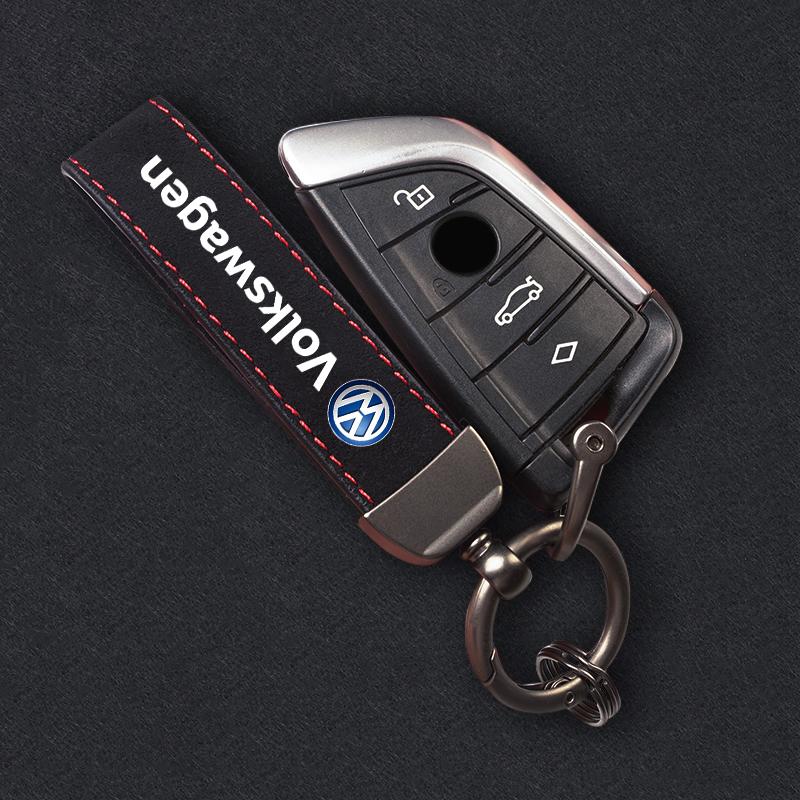 hijk1 1/4Pcs Car Tire Wheel Valve Caps Suede Keyring Zinc Alloy Keychain For VW GTI Polo Golf Passat Tiguan Arteon Touareg CC Taigo Ca
