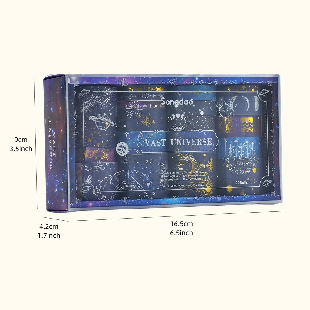 20 Rolls Vast Universe Washi Tape Set Galaxy Star Moon Gold Silver Stamping Adhesive Masking Tapes Decoration Stickers