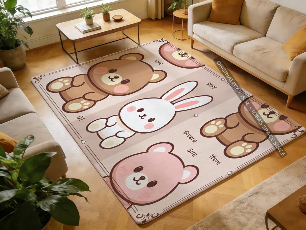 Cute Bear & Bunny Pattern Living Room Decoration Home Sofa Non-Slip Carpet Study Bedroom Tatami Children'S Soft Floor Mat