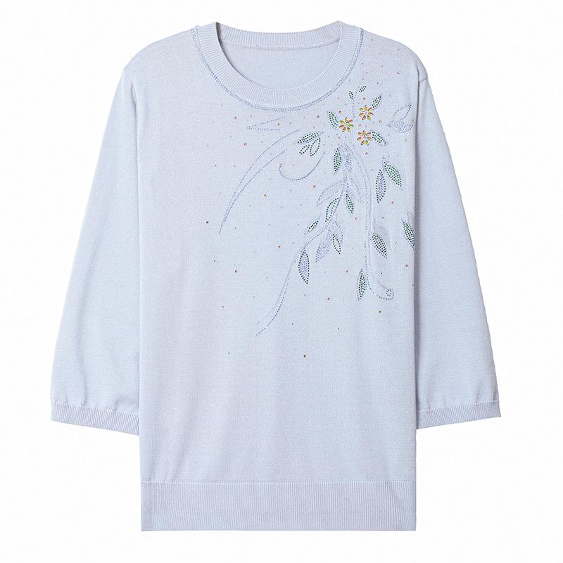 Chic Spring Gauze Sleeve Top for Middle-Aged Women - Stylish 7-Sleeve T-Shirt