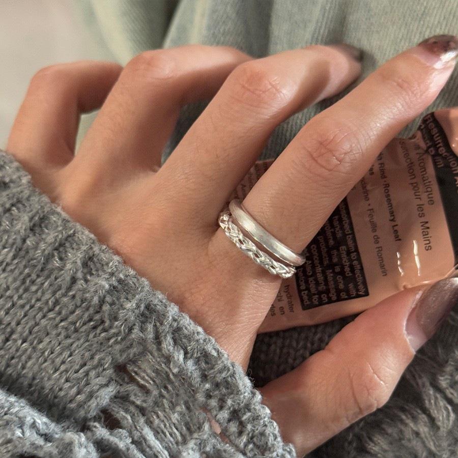 Women s Matte Double-Layer Cable Knit Open-Finger Ring – Simple, Stylish, Versatile Niche Design. Adjustable Open