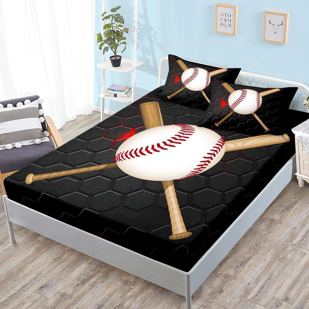 Sports Baseball Pattern Mattress Three-Piece Digital Printing Mattress Bedding Set Adult Children
