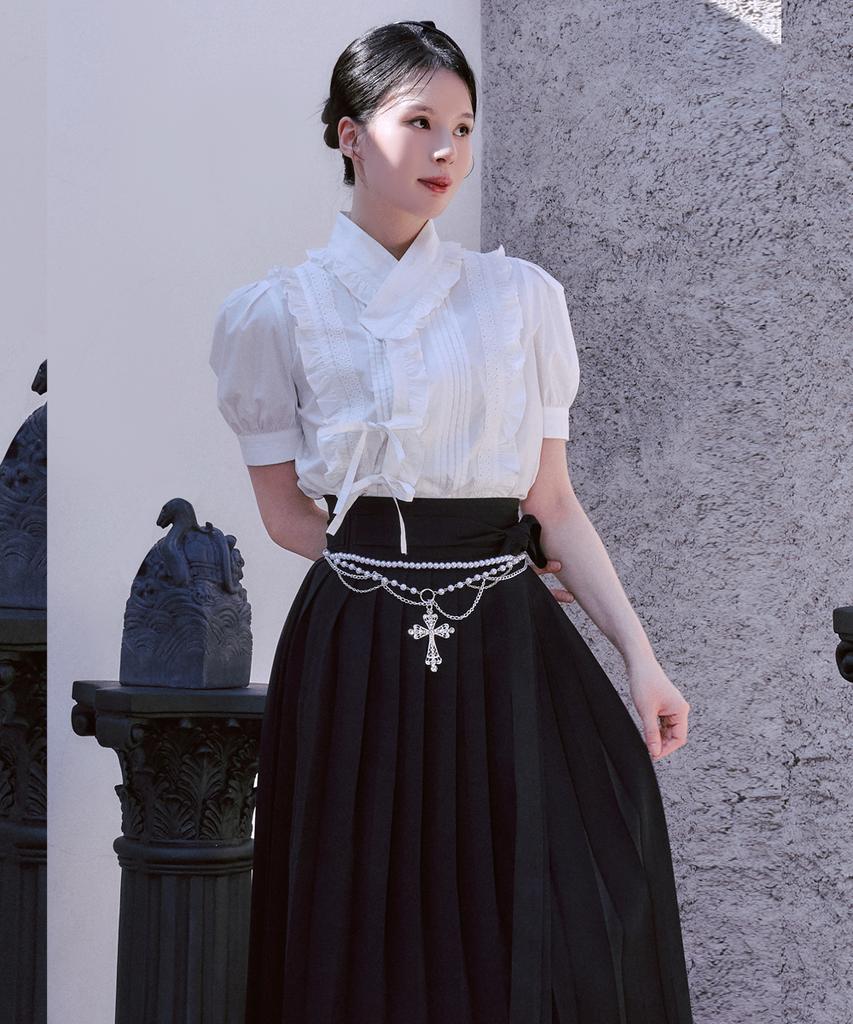 Tiemsseuli Dohwa Puff Sleeve Lace Hanbok Short Sleeve Shirt