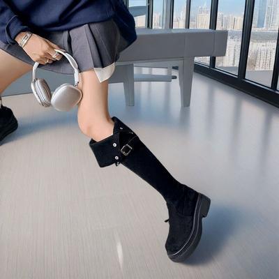 Mode Herfst Winter Fleece Gevoerd Dames Knielange Schacht Schoenen Designer Luxe Hete Mode 2025 Tussenseizoen Goth 39 Dames Lange Laarzen
