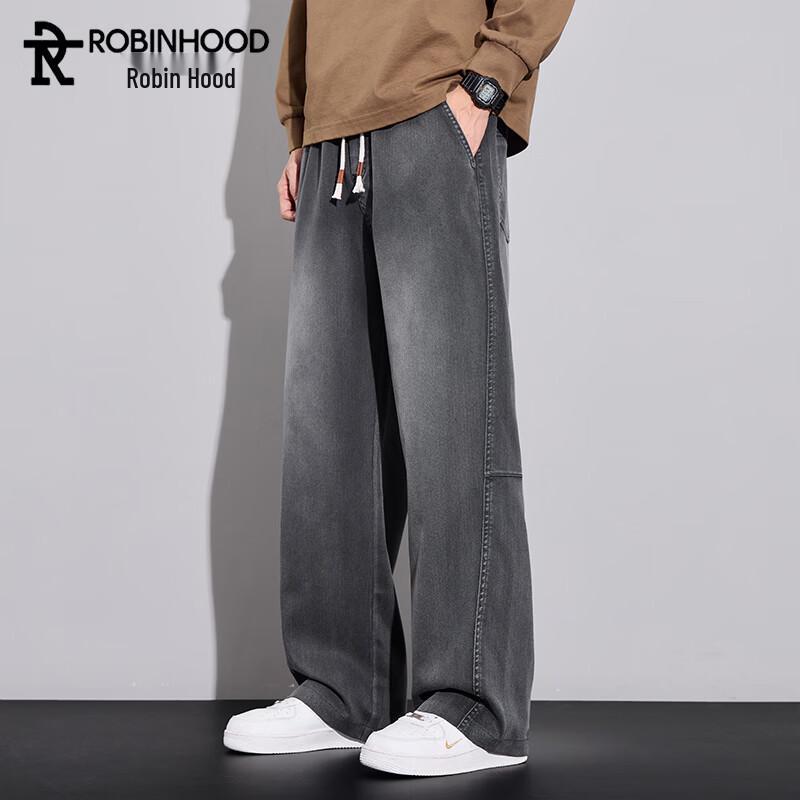 

ROBINHOOD Men s Summer Tencel Loose Straight Wide-Leg Jeans 4XL