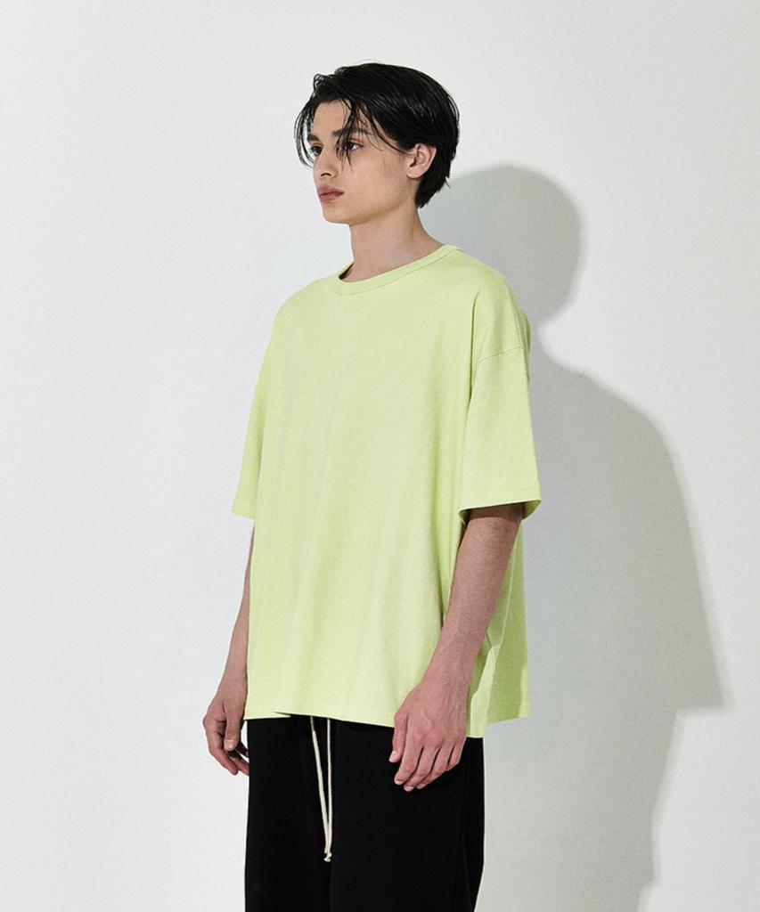 ATTENTIONROW Pigment Stitch Back Embroidery Oversized Short Sleeve T-Shirt (Lime)