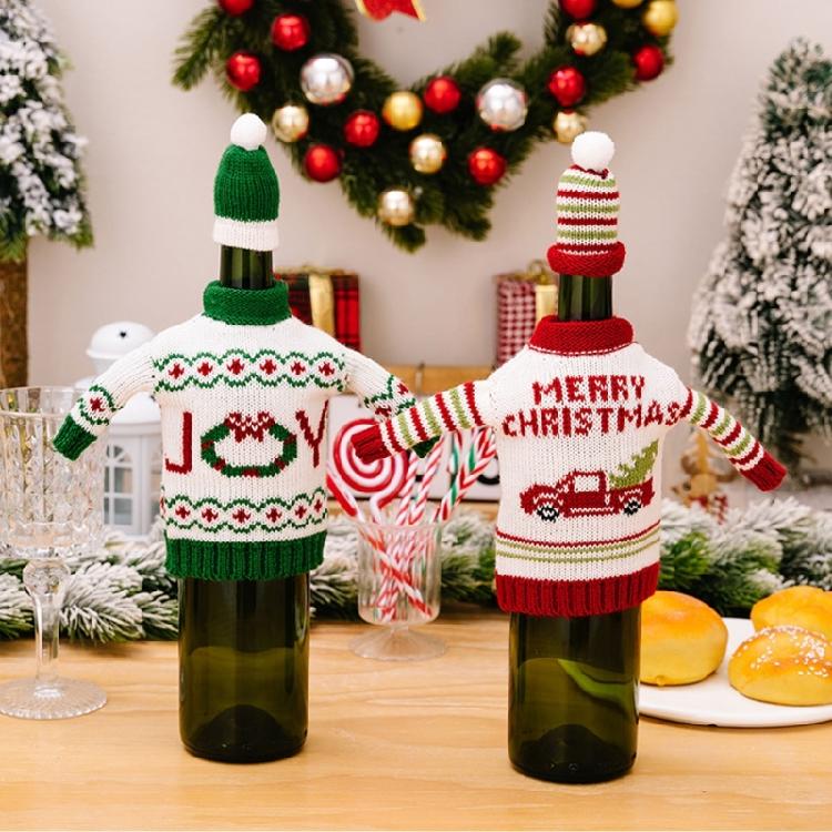 Handmade Christmas Themed Knitted Bottle Cover Festival Champagne Decoration Soft Protective Sleeve For Wine Gifts