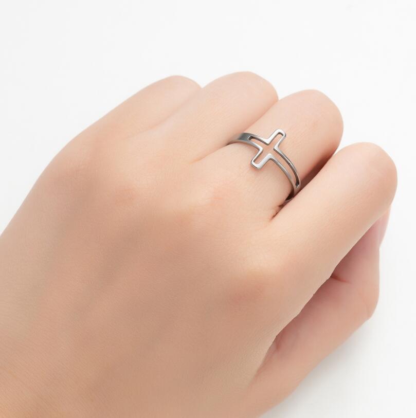 Women's Gold Geometric Cutout Wide Band Cross Ring - European & American Hip Hop Style