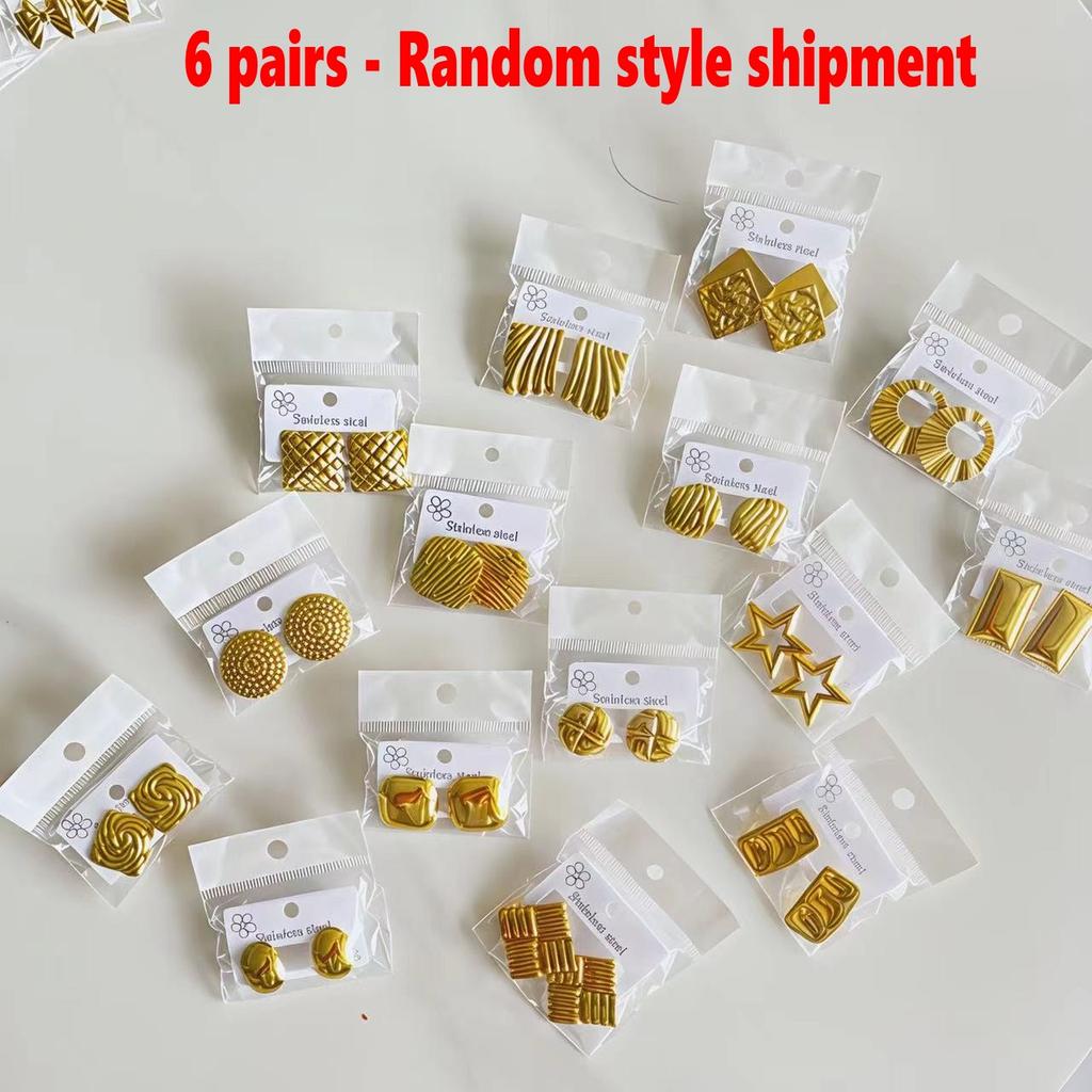 18K Gold Plated, Bold Geometric Square Statement Studs – Modern Retro Jewelry for Parties, Fashion Events  Style Random Shipping