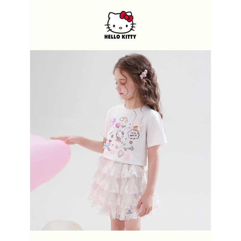 Hellokitty Girls Summer Suit 2025 New Short-Sleeved Girl Skirt Kidsren's Summer Suit Two-Piece Trendy Set