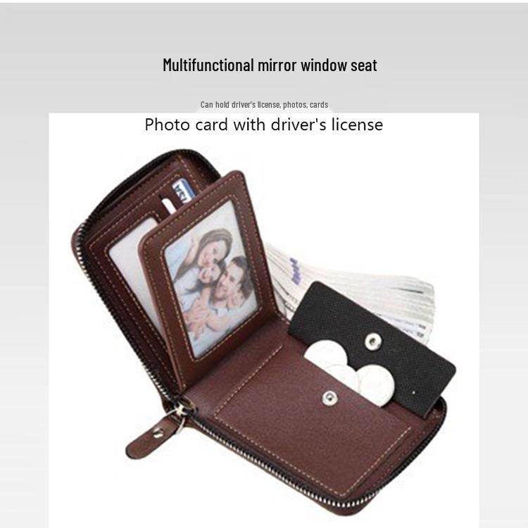 Korean Style Men's Retro Short Wallet - Patchwork Card Holder with Zippered Coin Purse and Driver's License Document Bag.