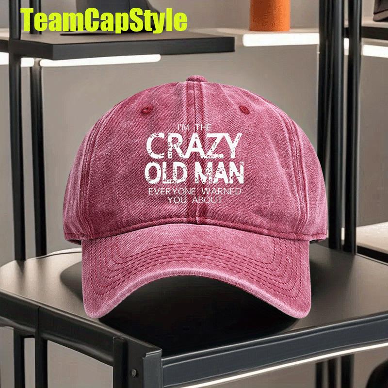 Adjustable Crazy Old for Man Vintage Washed Print Baseball Cap Lightweight Polyester Perfect for Running and Outdoor Activi 1pc