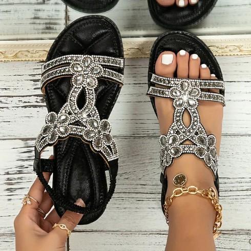 Sandali piatti con strass bohémien Yasrun - Comode scarpe estive da donna