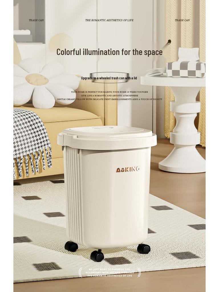 Wheeled Large Capacity Trash Bin for Kitchen, Bathroom, Office