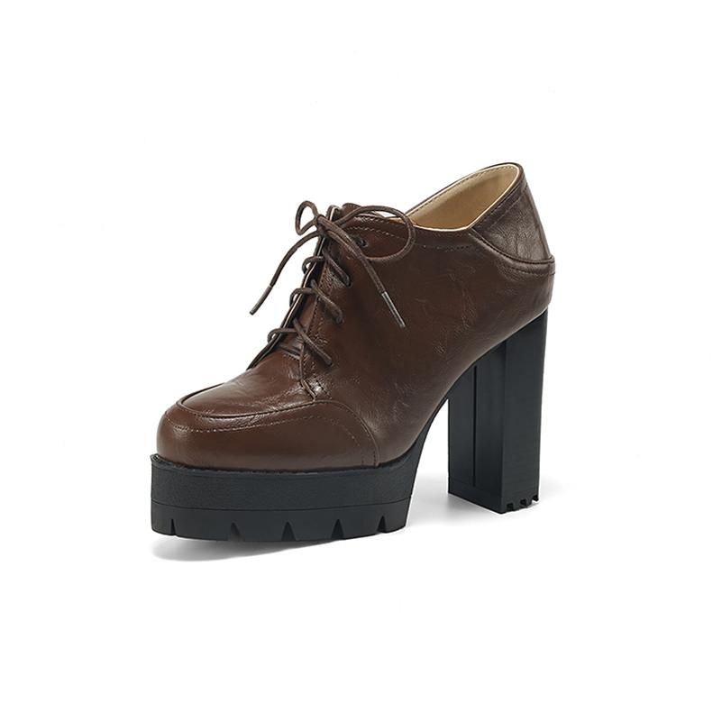 

ANNYMOLI Women Pumps Round Toe Block High Heels Lace-up Platform Ladies Fashion Shoes Spring Autumn Black Brown 43 39 коричневий