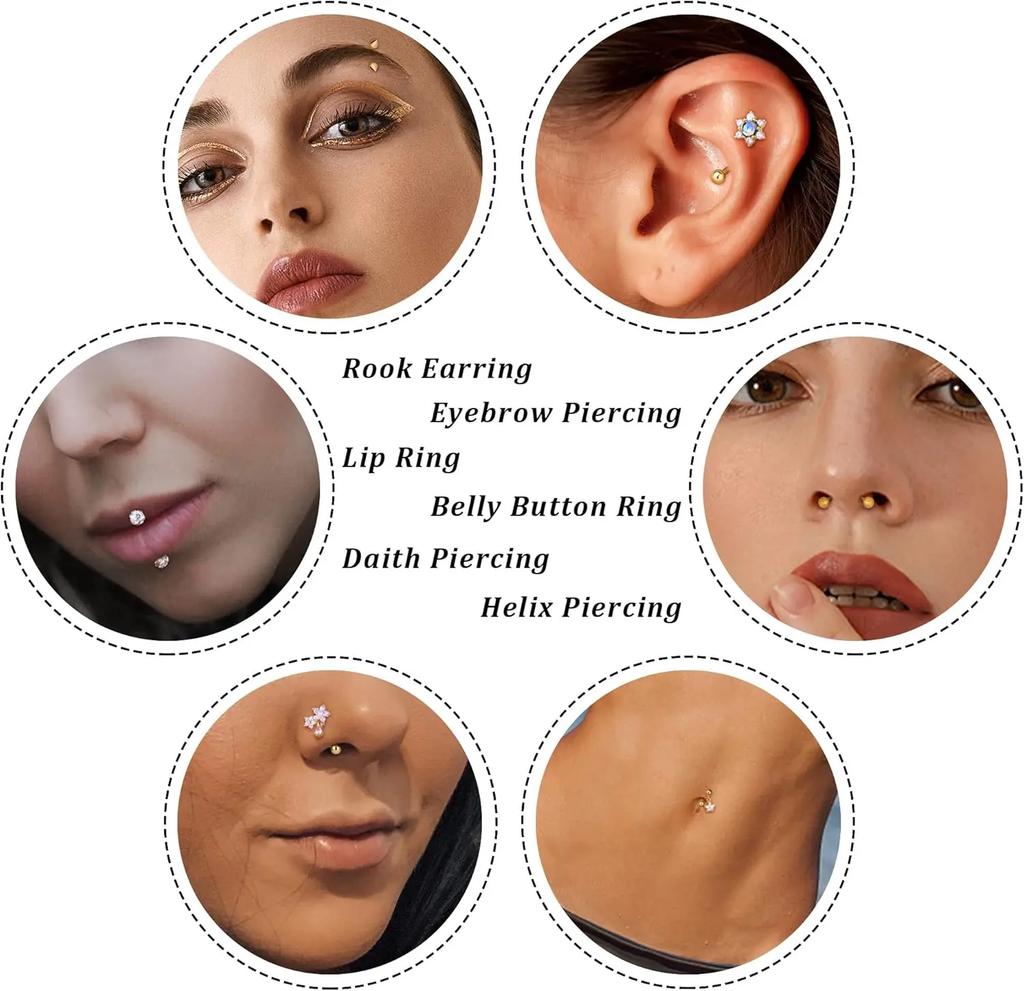 Bobisty Eyebrow Tragus Studs Stainless Steel Curved Barbell Dangle CZ Belly Lip Cartilage Daith Surface Piercing Jewelry