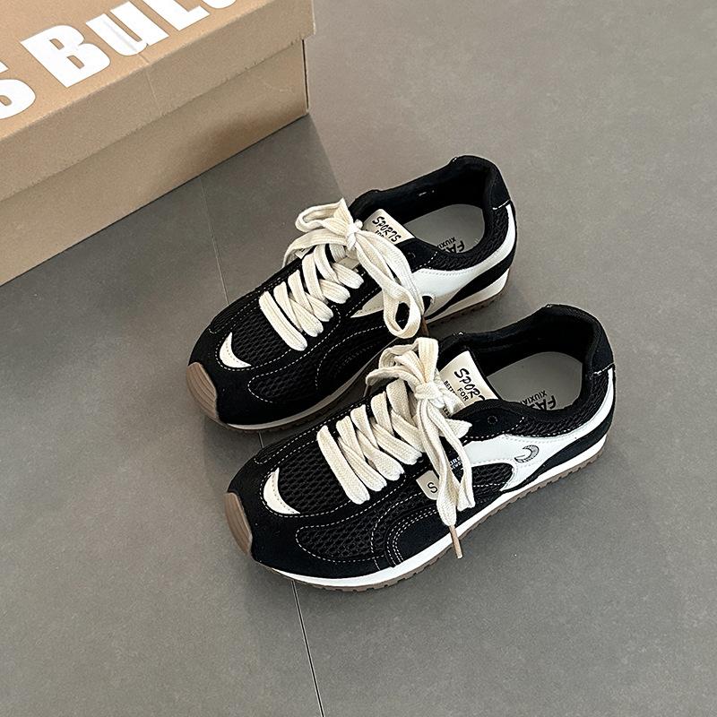 Korean Version of Fashionable Versatile Soft-soled Breathable Casual Sports Shoes Women's Summer Retro Lace-up Splicing Mesh Cotton Forrest Gump Shoes