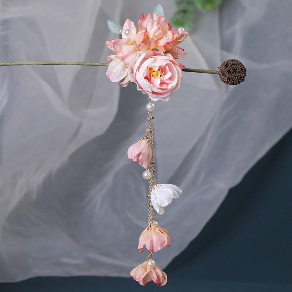 New Artificial Flower Floral Hairpin Forks Tassel Vinatge Hanfu Hair Accessories Chinese Style Multicolor Hair Clip Fork Hanfu