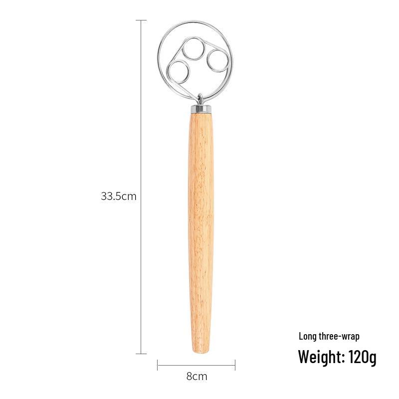 Stainless Steel Egg Beater & Dough Mixer with Wooden Handle