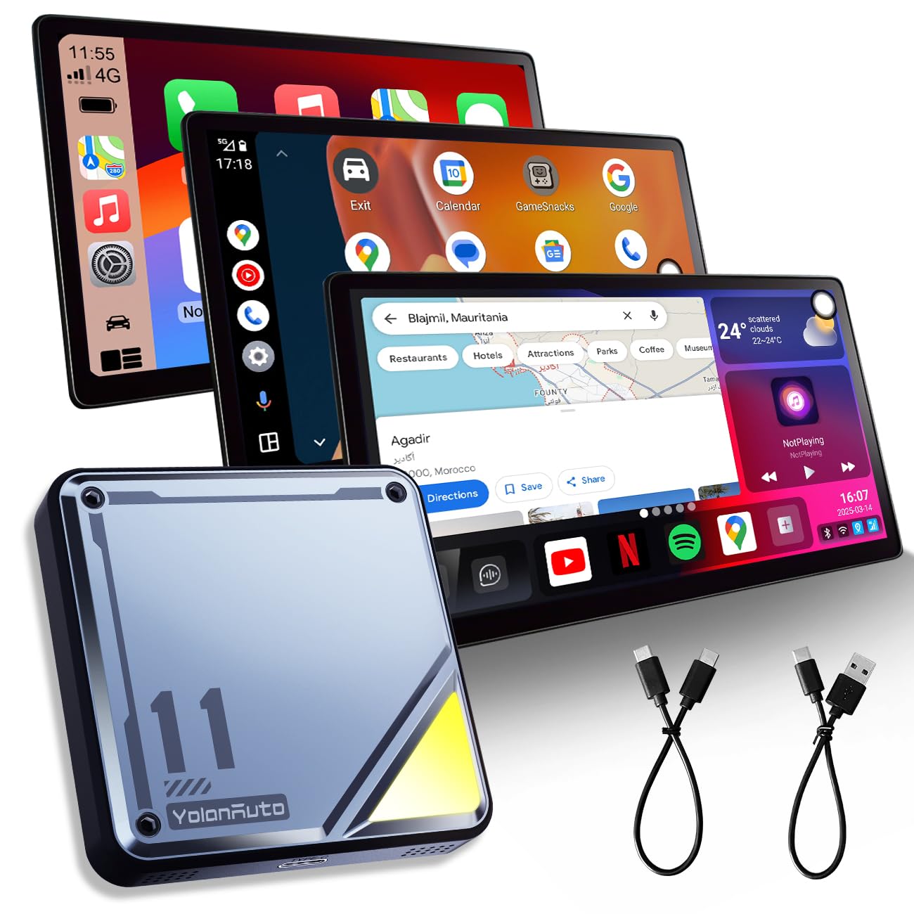 

Одобрено Оригинальная AI-бокс YolanAuto CarPlay Android Qualcomm Беспроводной Авто YouTube Netflix Воспроизведение Для автомобилей 2016 года выпуска и новее с проводным CarPlay