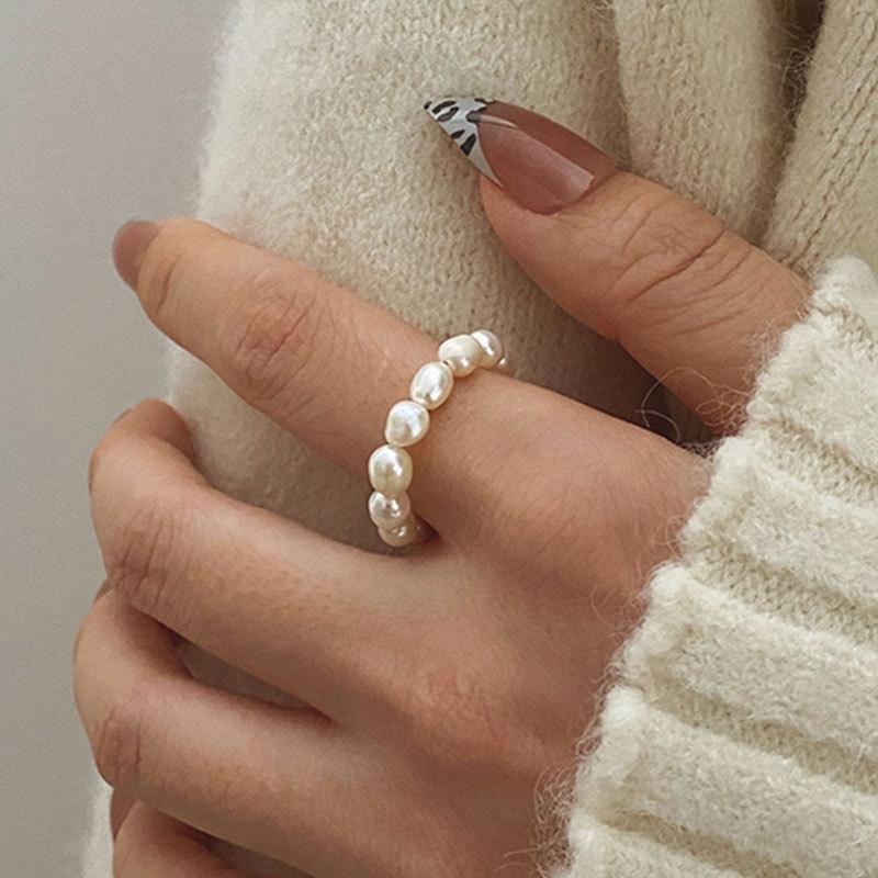 Schattige Minimalistische Imitatie Parel Ringenset voor Vrouwen Koreaanse Mode Onregelmatige Parel Vingerringen Nieuwe Trend Dames Sieraden Cadeaus