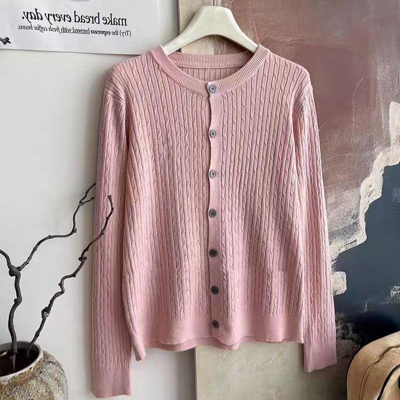 Women's thin Knit Cardigan Spring and Summer Solid Color Round Neck Knit Cardigan