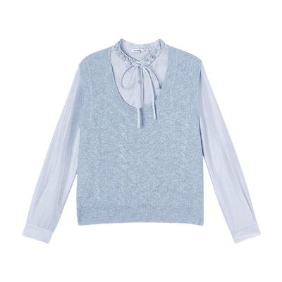 Xiangying Women's French Style Layered Knit Shirt Set