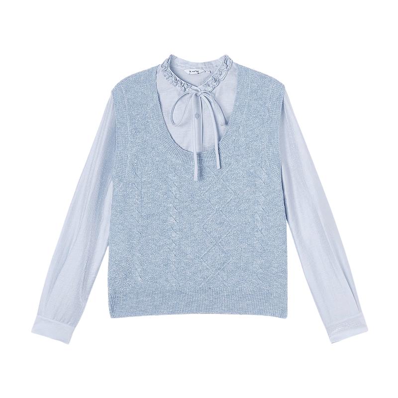 Xiangying Women's French Style Layered Knit Shirt Set