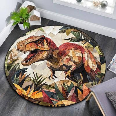 Runder Teppich mit T-Rex-Dinosaurier, Teppich für Wohnzimmer, Schlafzimmer, Sofa, Spielzimmer-Dekor, Rutschfeste Bodenmatte