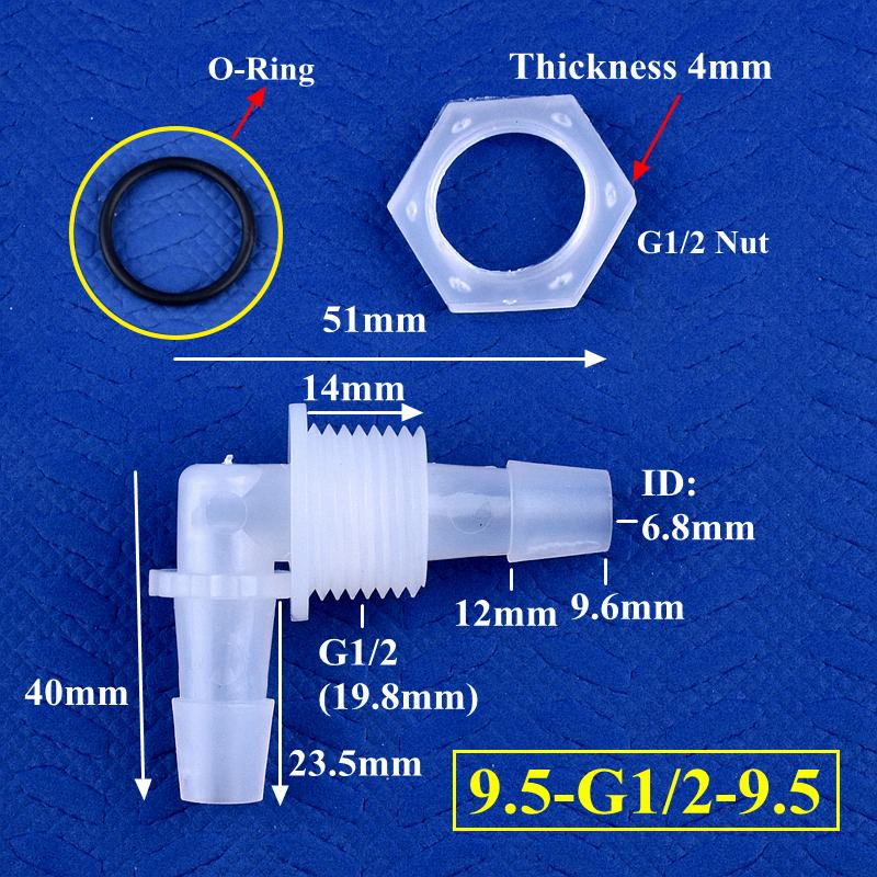 PP Pagoda Elbow Connector With Nut O-Ring M6~G1/2 To 2.4-11.1mm Thread Irrigation Aquarium Tank Adapter Irrigation Water Hose Joint