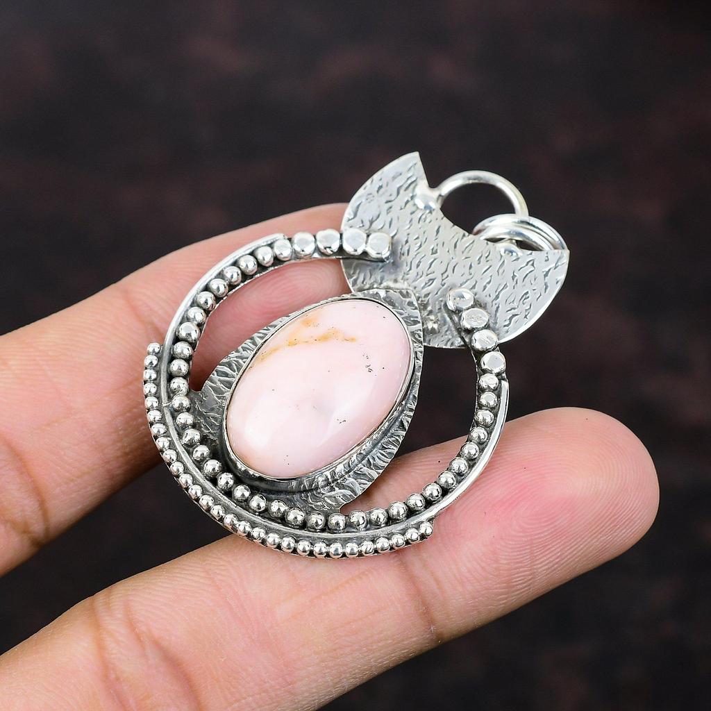 Hänge i rosa opal 925 sterlingsilverhänge Hänge med naturlig ädelsten Handgjort hänge Smycke i rosa opal Gåva till henne Senaste designhänget