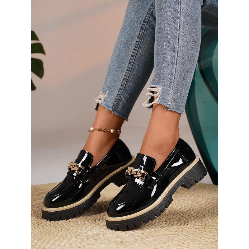 Metal Chain Low-top Shoes 2025 Autumn New Platform Muffin Kick Plus-size Loafer Girl