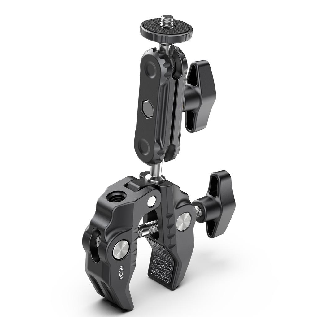 R094 Multi-functional Super Clamp   Mount Clamp Dual 360 degrees  Rotatable  head Aluminum Alloy with 1Celsius4 Inch Screw 3Celsius8 Inch Thread