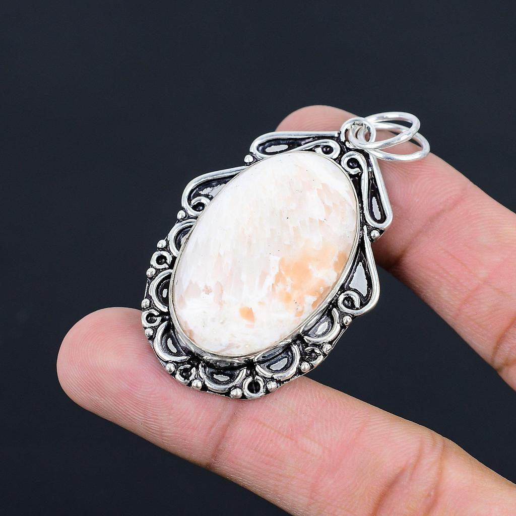 Oval Scolecite Stone Crown Chakra Unique Wife New Pendant 925 Sterling Silver