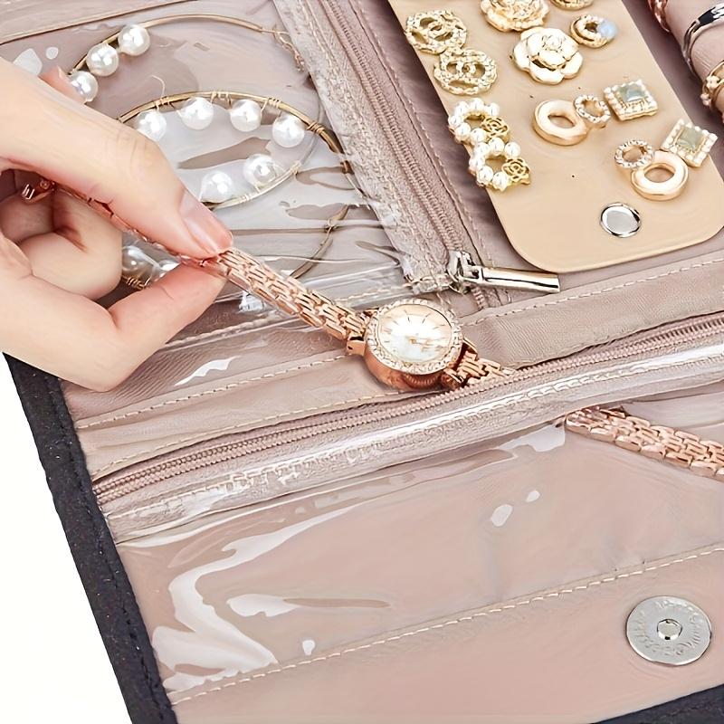 [Elegante Organizzazione da Viaggio] Organizer Arrotolabile Portatile per Gioielli - Design Trapuntato, Chiusura a Bottone a Pressione | Contiene Collane, Anelli, Orecchini e Braccialetti | Compatto