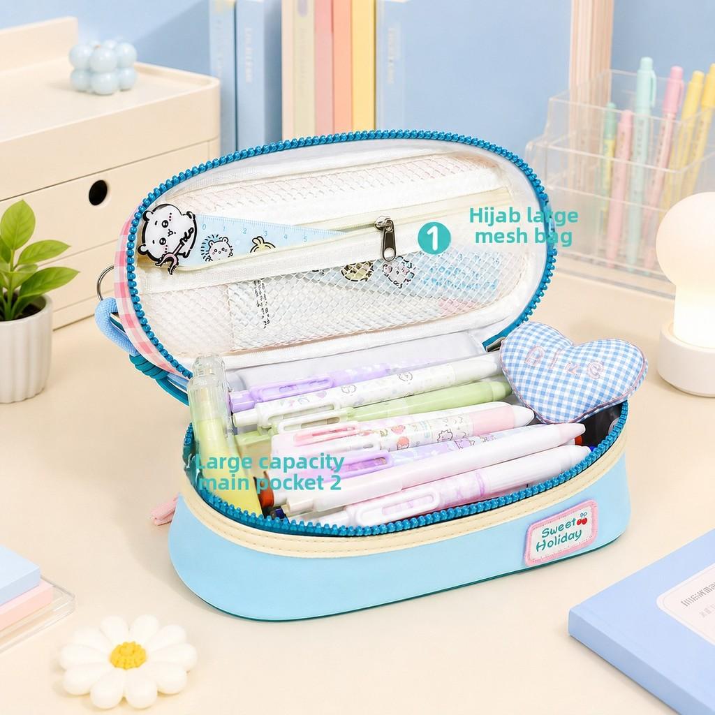 Cartoon Large Capacity Color Block Pen Case With Creative Design For Students And Office Use