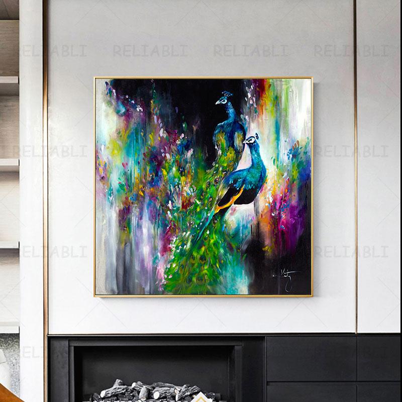 Abstract Colorful Flower Peacock Oil Painting Printed On Canvas Bird Animal Canvas Posters and Prints for Living Room Home Decor
