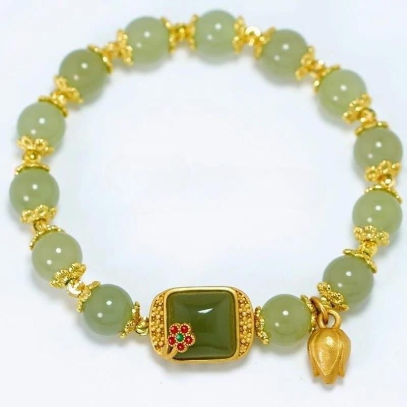 Přírodní Hetian Jade náramek čtvercový cukr lotosový náramek Vynikající elegantní retro čínský styl Sexy mladé dívky módní šperky