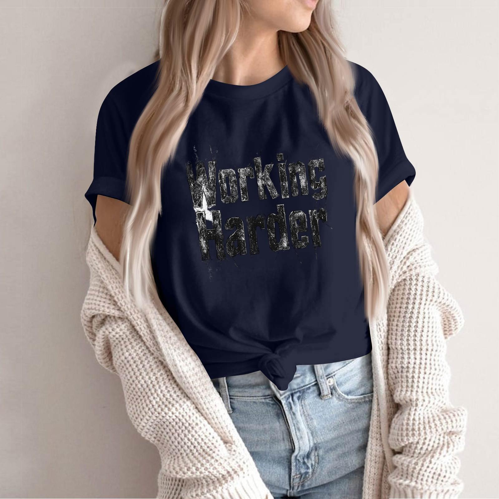 

Женская футболка с круглым вырезом и коротким рукавом, повседневная, с принтом M тёмно-синий