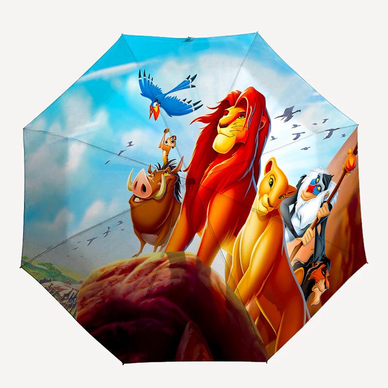Lion King, Pride Rock Themed Automatic Opening and Closing Umbrella, Brightly Colored 8-rib Portable Umbrella