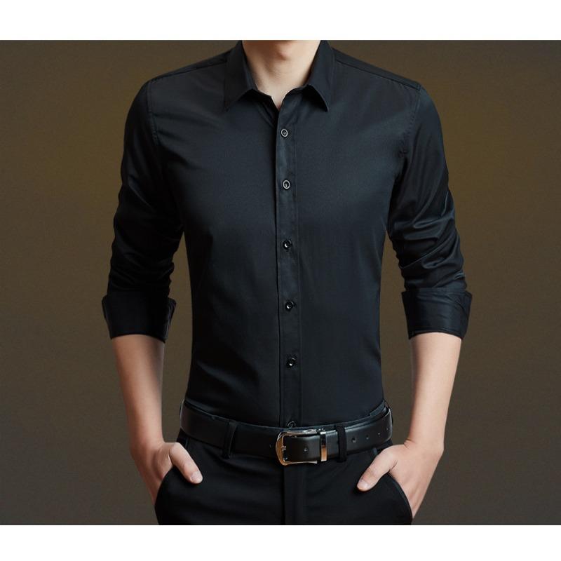 Pánská business casual košile s dlouhým rukávem, úzký střih, jednobarevná, formální