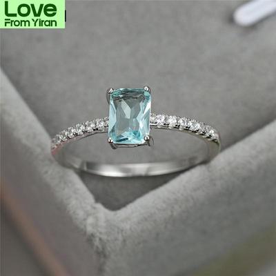Rectangle Aquamarine Lab Gemstone Ring Light Blue Zircon Geometric Rings For Women 925 Sterling Silver Engagement Bands Jewelry