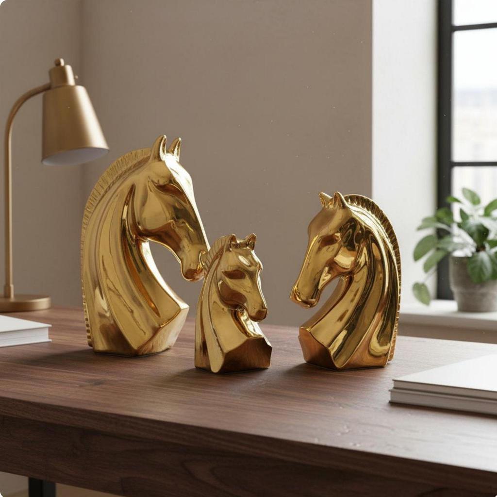 Ceramic Horse Bust Light Luxury Head Statue Modern Design House Decoration for Study Room,