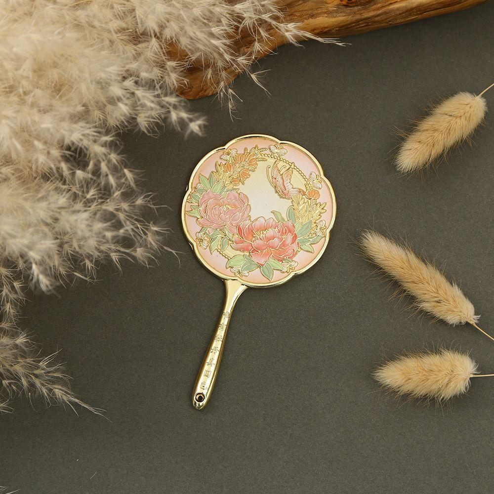 Vintage Chinese Style Metal Mirror Portable Pocket Make-up Mirror Flower Handheld Mirror  Gift