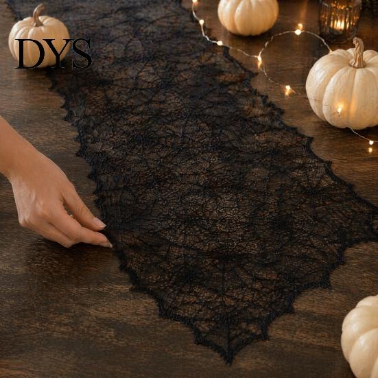 Versatile Coffee Table Runner Spider Web Runner, Black Lace Gothic Party Decor Cobweb for Halloween Dining Decoration Decorative Cover