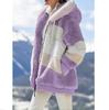 Autumn and Winter Warm Plush Patchwork Zipper Pocket Hooded Jacket for Women